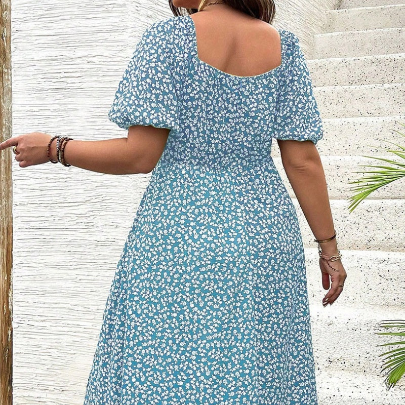 Plus-size Short Sleeve Split Floral Print Dress