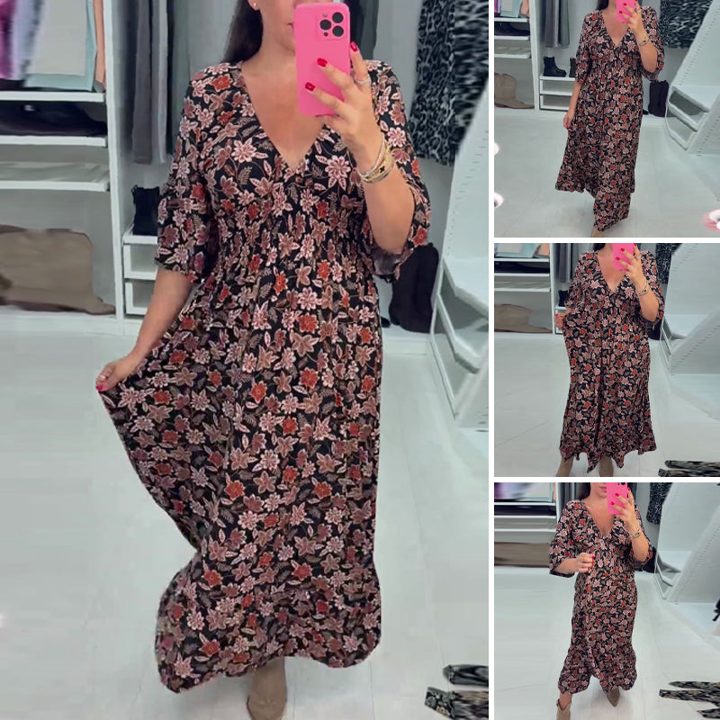 V-neck comfy Printed long Dress