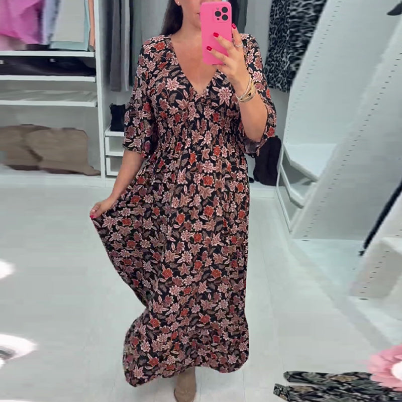 V-neck comfy Printed long Dress