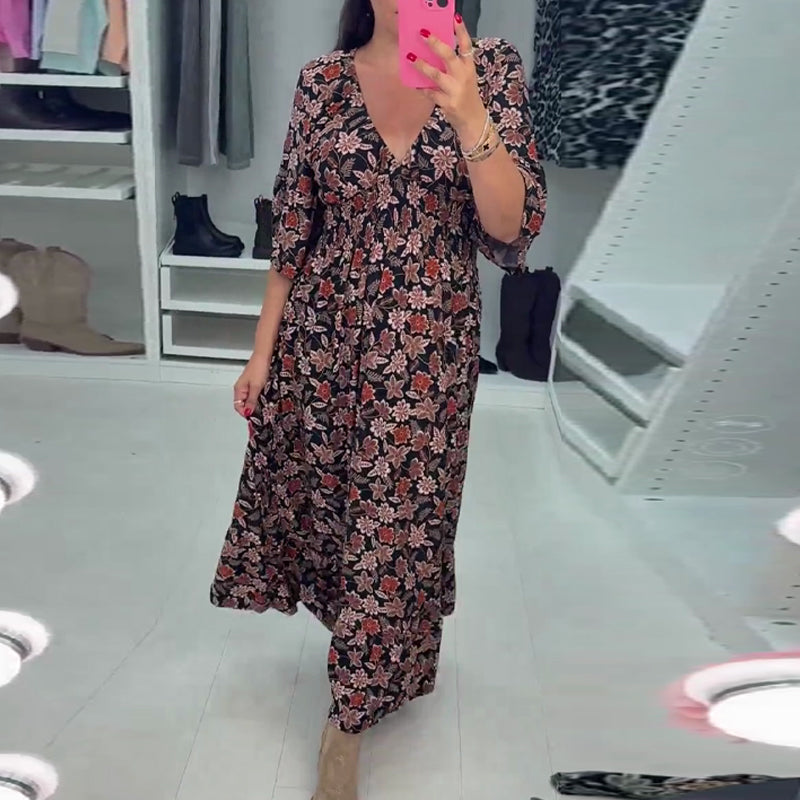 V-neck comfy Printed long Dress