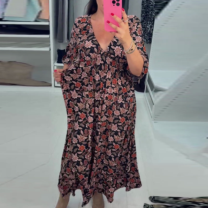 V-neck comfy Printed long Dress