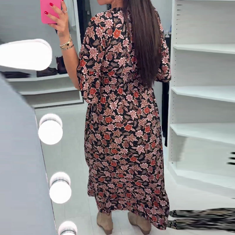 V-neck comfy Printed long Dress