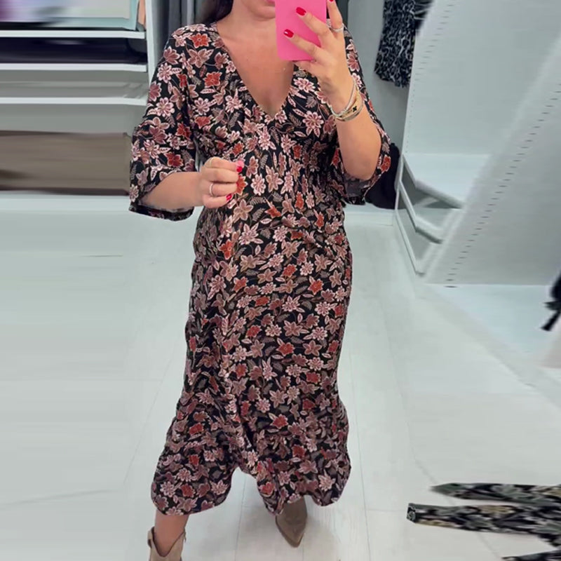 V-neck comfy Printed long Dress