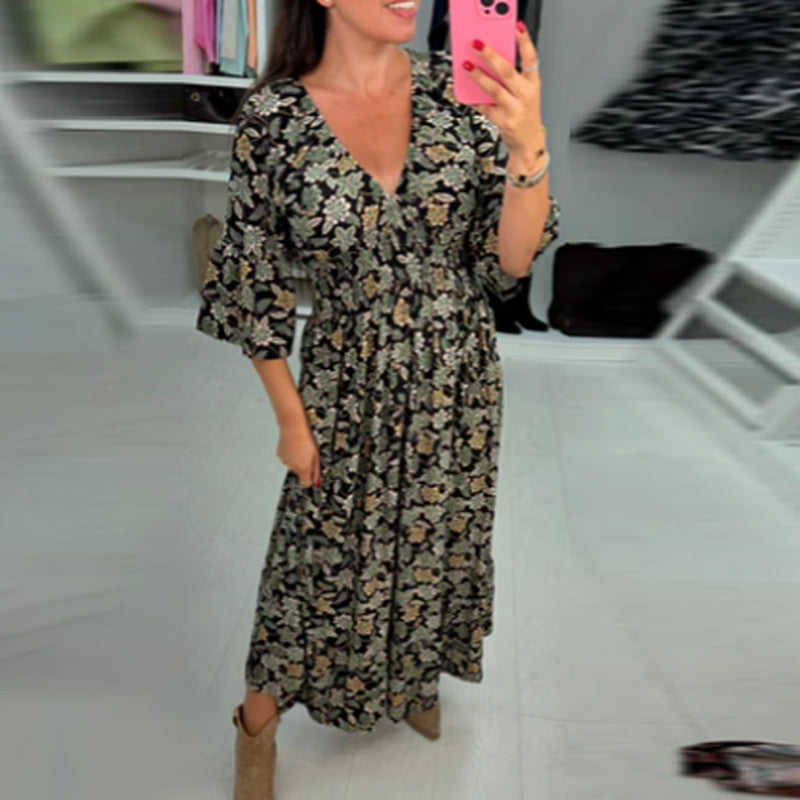 V-neck comfy Printed long Dress