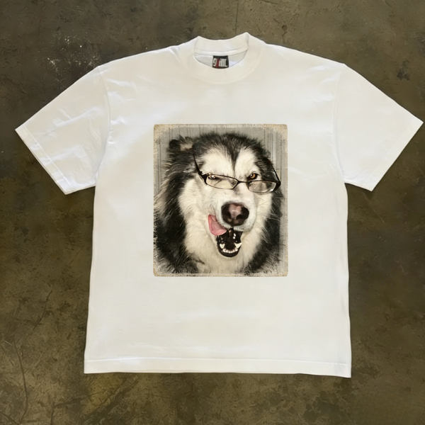 Trendy Oversized Nerdy Dog Graphic Couple T-Shirt