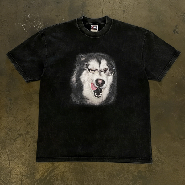 Trendy Oversized Nerdy Dog Graphic Couple T-Shirt