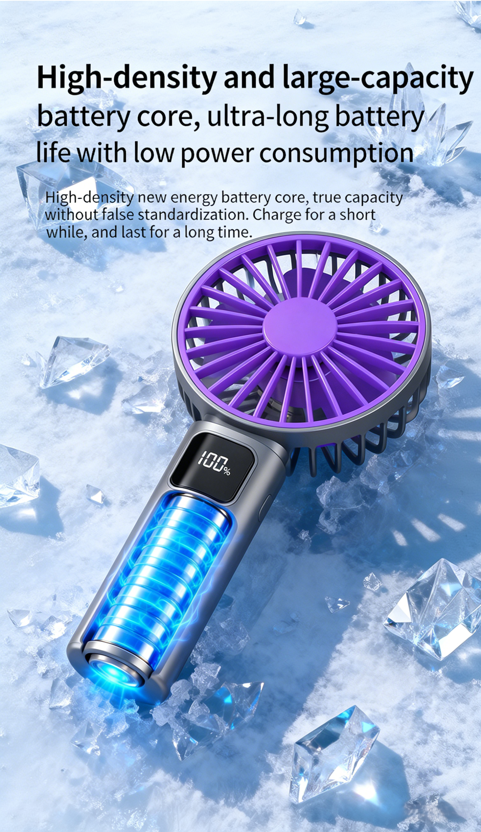 2026 New Model Extra Long Battery Life Portable Handheld Fan, Ice Cooling Function with Base and Phone Stand