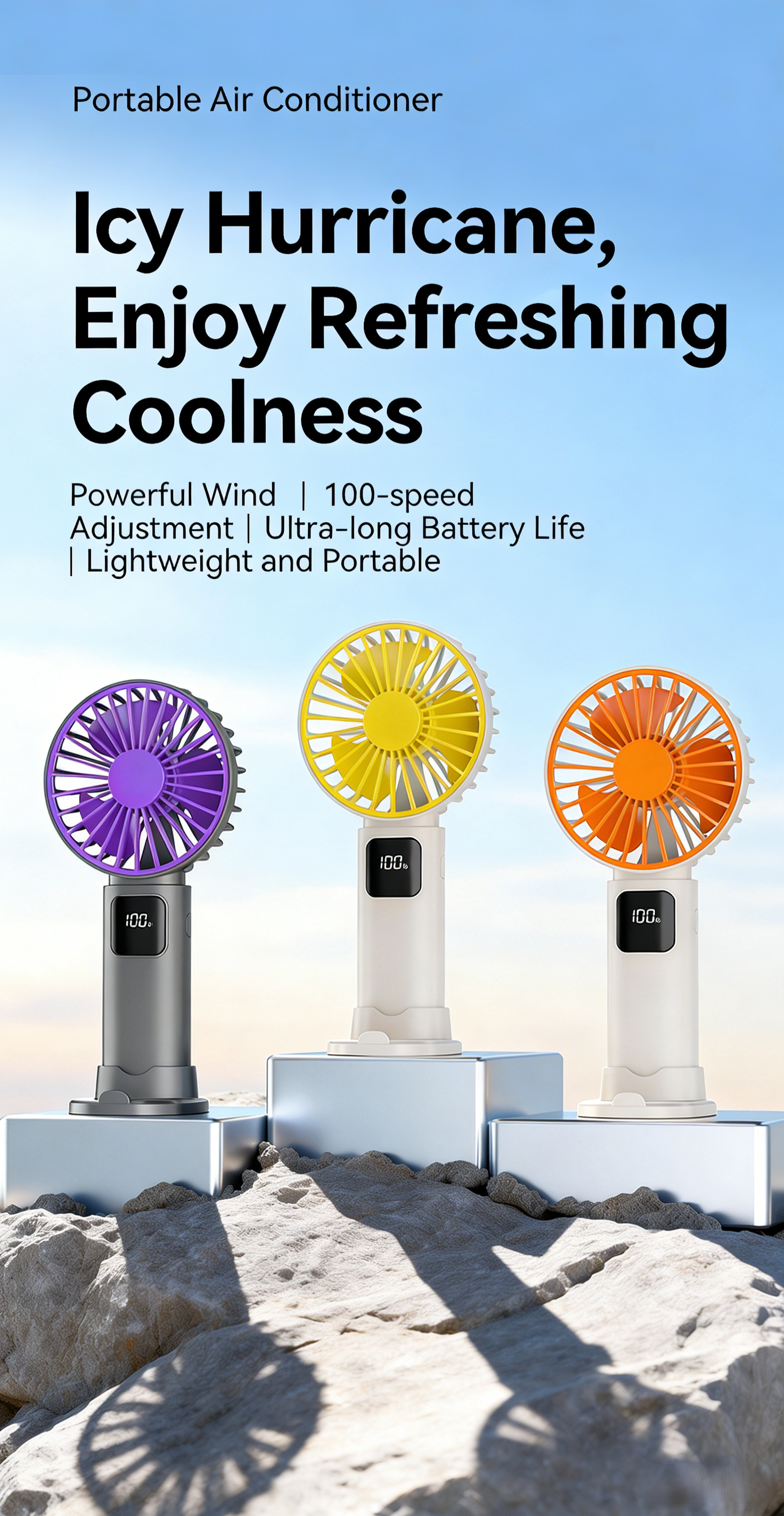 2026 New Model Extra Long Battery Life Portable Handheld Fan, Ice Cooling Function with Base and Phone Stand