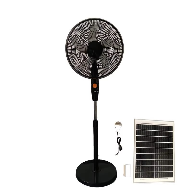 Solar Powered 16 Inch 15W Floor Fan Home Dormitory Powerful Cooling Vertical Fan Outdoor Emergency Charging Factory Direct Sales