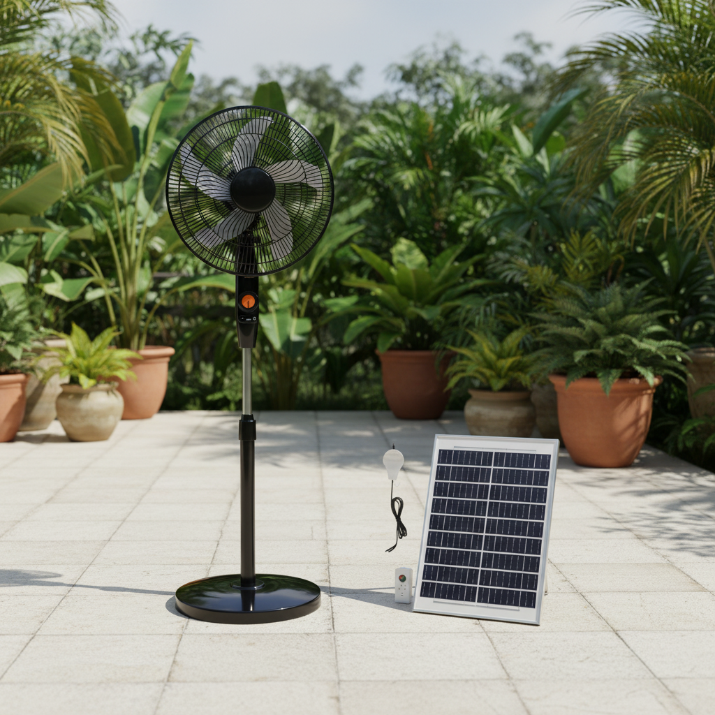 Solar Powered 16 Inch 15W Floor Fan Home Dormitory Powerful Cooling Vertical Fan Outdoor Emergency Charging Factory Direct Sales