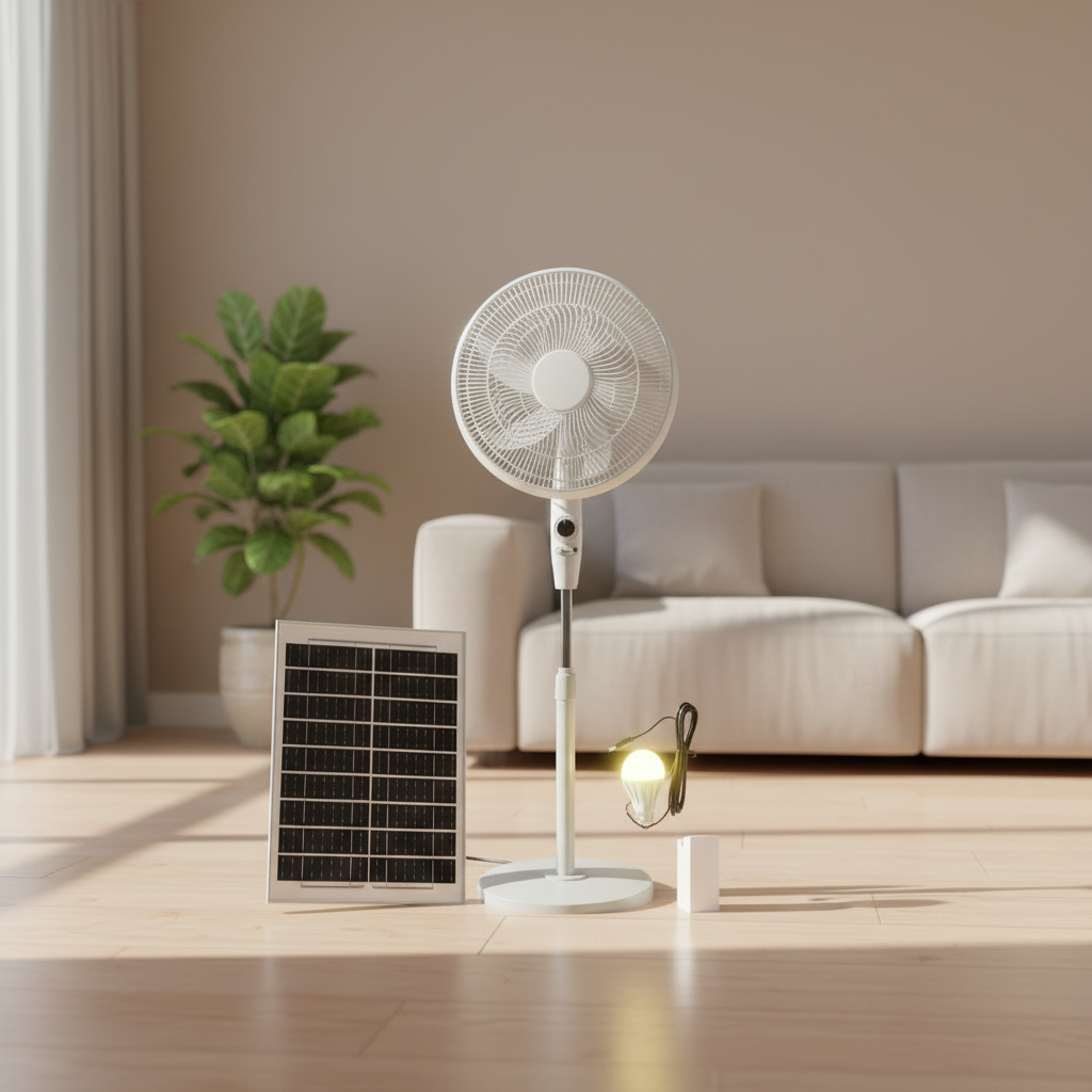 Solar Powered 16 Inch 15W Floor Fan Home Dormitory Powerful Cooling Vertical Fan Outdoor Emergency Charging Factory Direct Sales