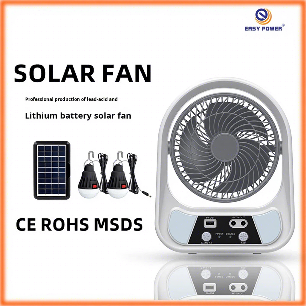 Aimeda Factory Direct Sales Multifunctional Solar Fan Bulb Rechargeable Lighting High Quality 15W ABS Material Small Table Fan
