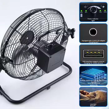 Aimeda Solar Fan Ultra-long Battery Life Portable Camping Fan Powerful 25W Aluminum Iron Outdoor Rechargeable Floor Fan