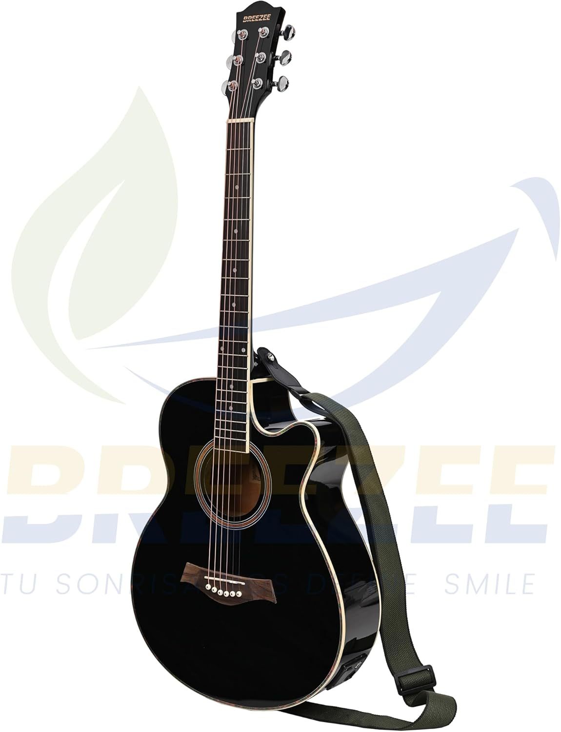 Guitarra Electroacústica de 40” Diseñada sobre Abeto, Merbau, Okume y Palisandro. Acabado de Barniz en Pulverización, Incluye Set de Accesorios Completo para Principiante