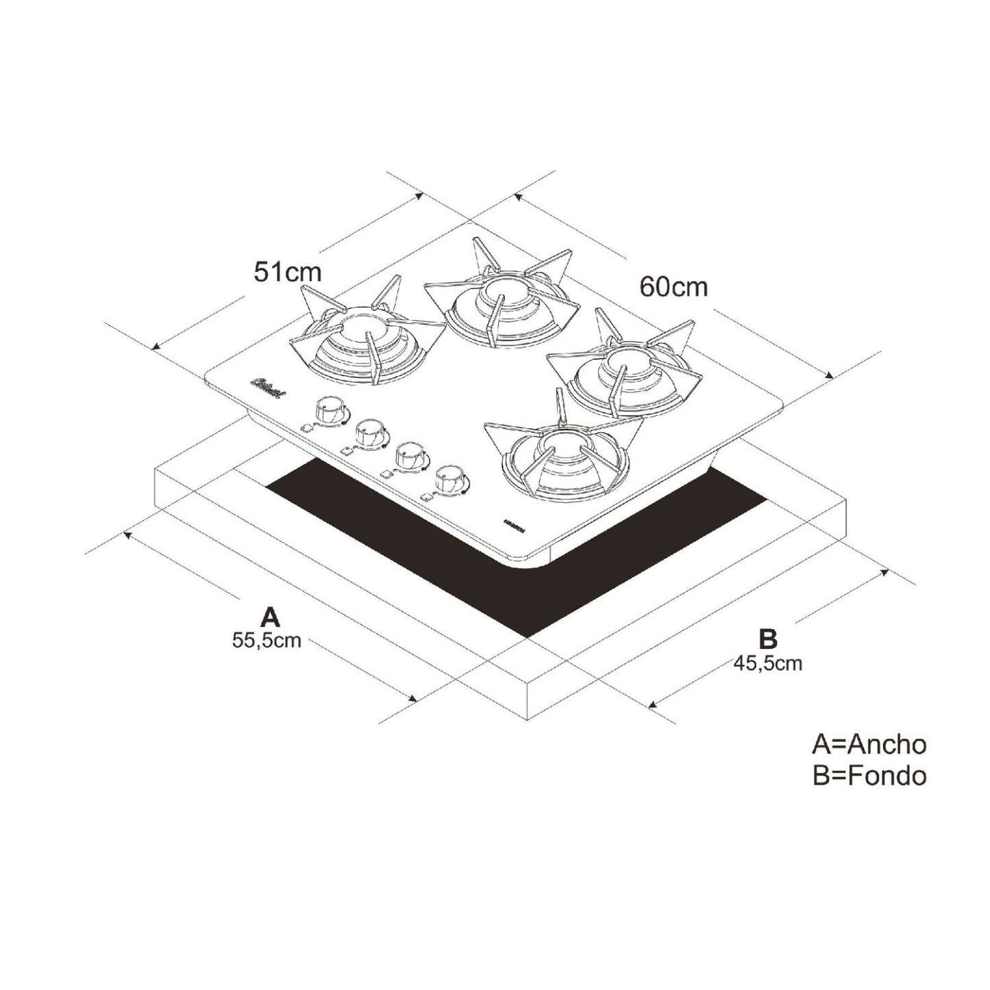 Estufa Empotrar Vidrio Templado 60x51 cm Gas Natural - 5883