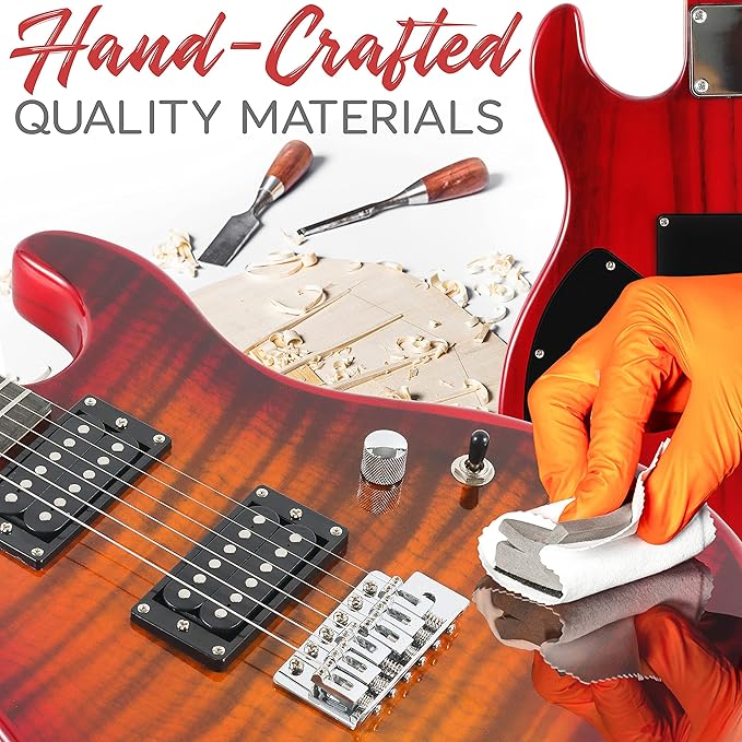 Guitarra Eléctrica con Amplificador, Madera Maciza, Incluye Accesorios Ideal para Principiantes, Tamaño Completo, Humbucker, 3 Vías, Rojo Madera