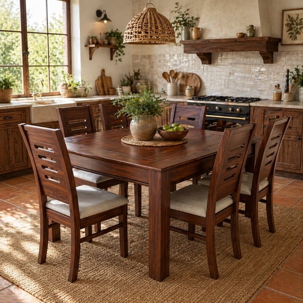 Juego de Comedor ROMA 6 Sillas Nogal Mesa Rectangular Madera
