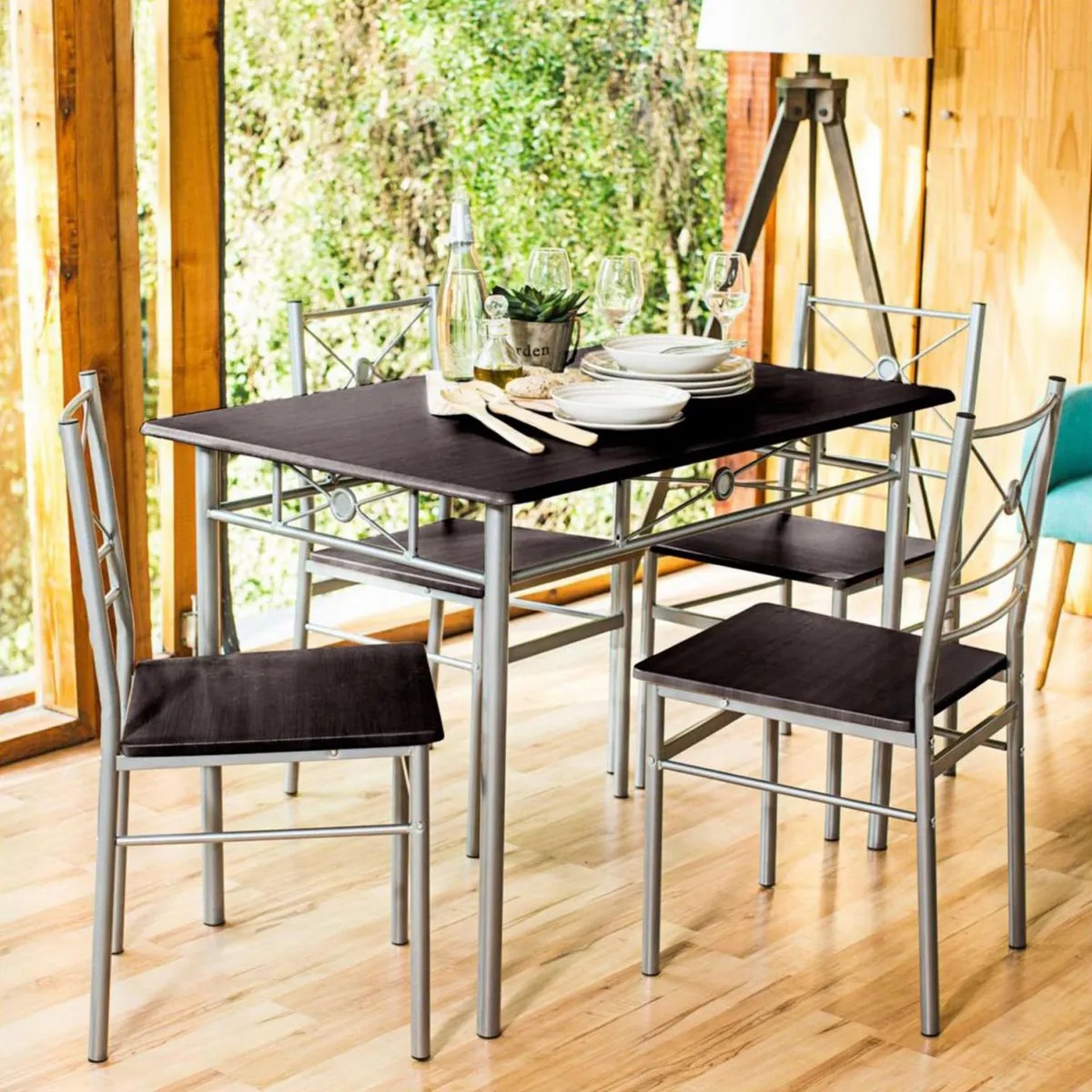 Juego de Comedor Tubo 4 Sillas Mesa Rectangular 70x76x110 cm Wengue