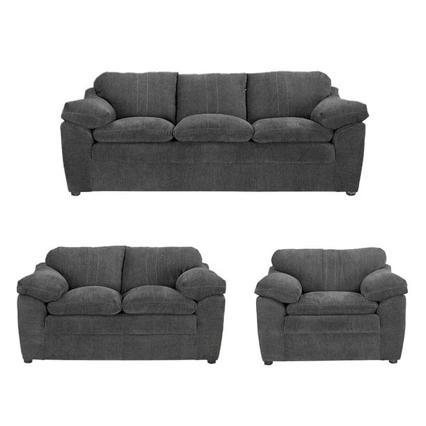 Sala 3-2-1 Aston (Sofá, Love Seat y Sillón) Gris Oscuro