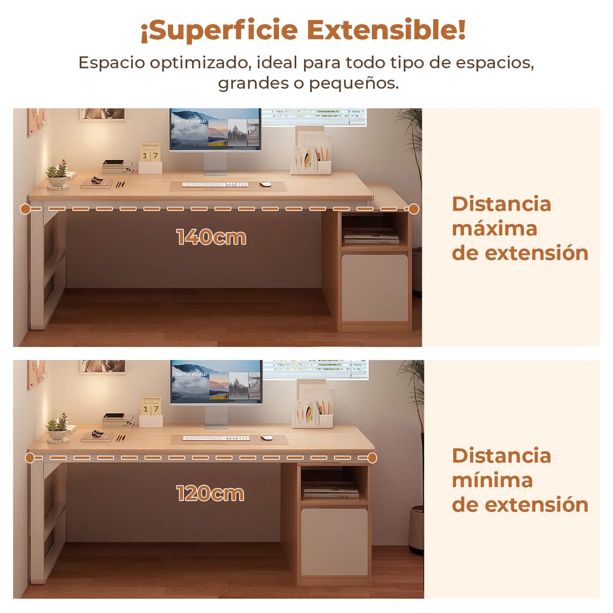 Escritorio Con Cajonera Móvil 120-140 Cm Pata Metálica Oficina