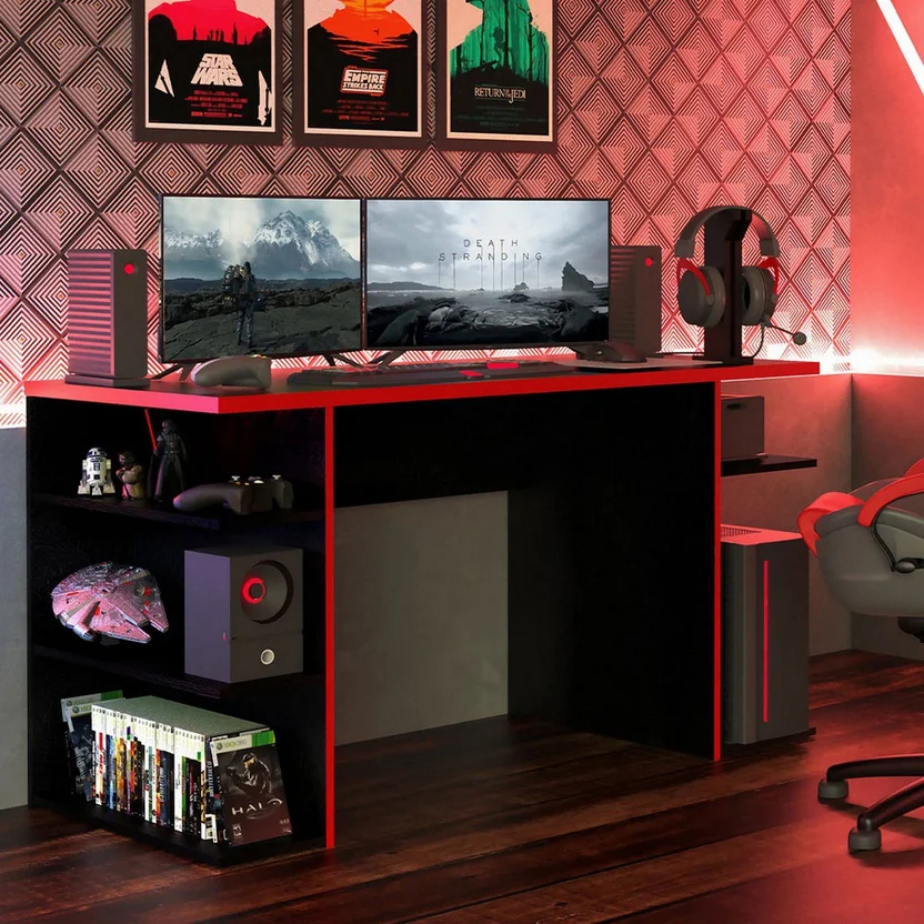 Escritorio Gamer 75X136X60 Rojo y Negro
