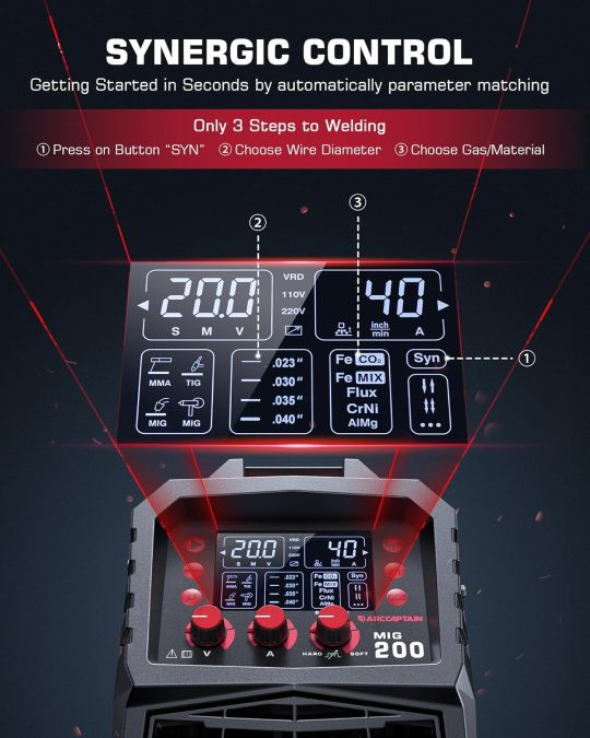 Soldador 200 amperios 6 en 1 gas MIG/núcleo de flujo sin gas MIG/Stick/Lift TIG/soldadura por punto/pistola de carrete 110 V/220 V de aluminio multiproceso máquina de soldadura con