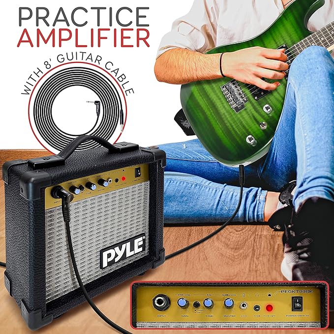 Guitarra Eléctrica con Amplificador, Madera Maciza, Incluye Accesorios Ideal para Principiantes, Tamaño Completo, Humbucker, 3 Vías, Rojo Madera