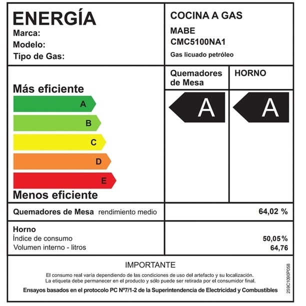 Cocina Gas licuado 4 Quemadores Cmc5100Na1