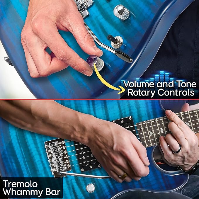Guitarra Eléctrica con Amplificador, Madera Maciza, Incluye Accesorios Ideal para Principiantes, Tamaño Completo, Humbucker, 3 Vías, Rojo Madera