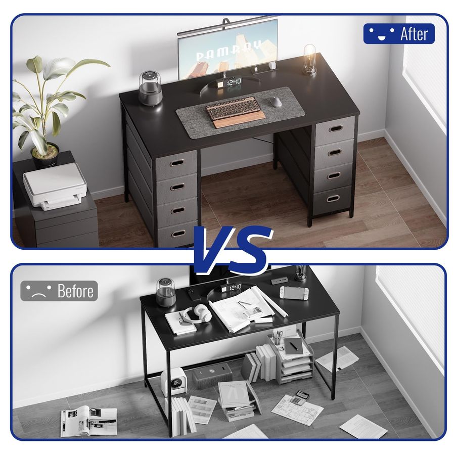 Escritorio para computadora de 47 pulgadas con 8 cajones de tela