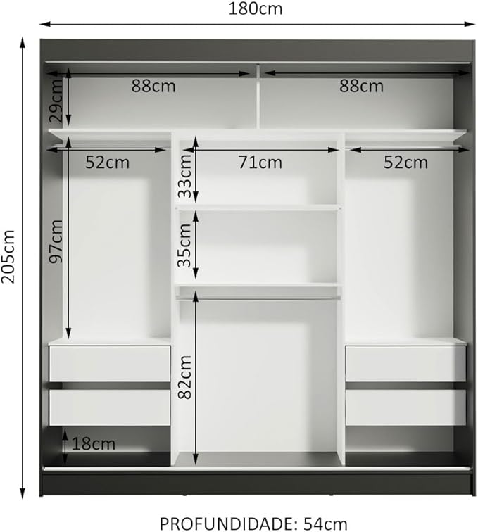 Ropero Closet con 3 Puertas y 1 Espejo Reno - Marrón