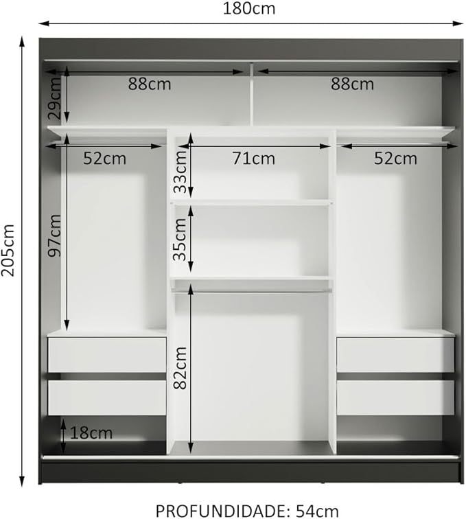 Ropero Closet con 3 Puertas y 1 Espejo Reno - Marrón