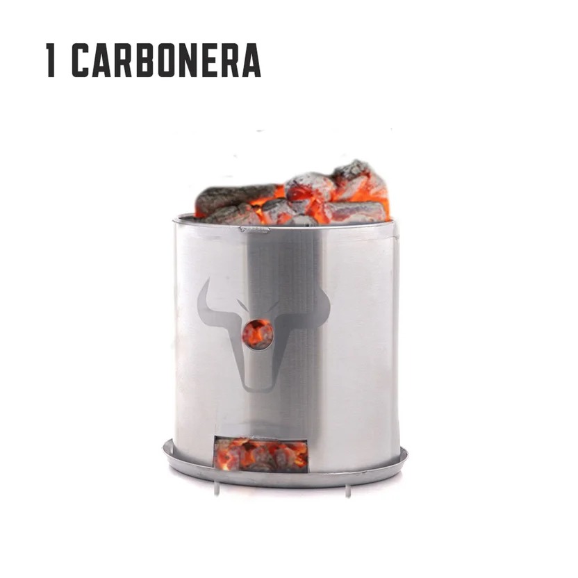 Barril Asador a Carbón en Acero Inoxidable 430 Mini Eco 50x30 Cm 6 Ganchos +1 Parrilla Removible +1 Garfio + 1 Carbonera + 1 Plato Cenicero Steak And Beer