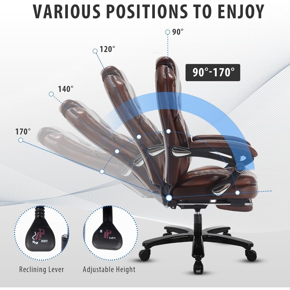 Sillones de oficina reclinables con reposapiés (grandes) — 400 lb