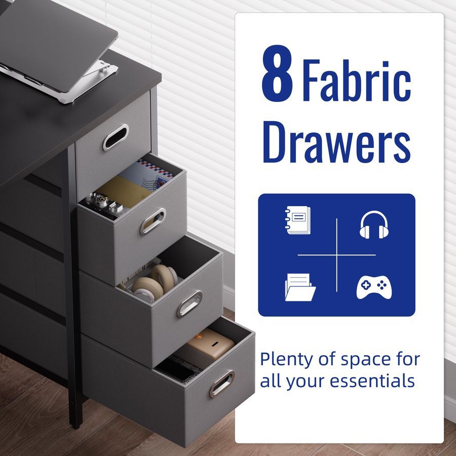 Escritorio para computadora de 47 pulgadas con 8 cajones de tela