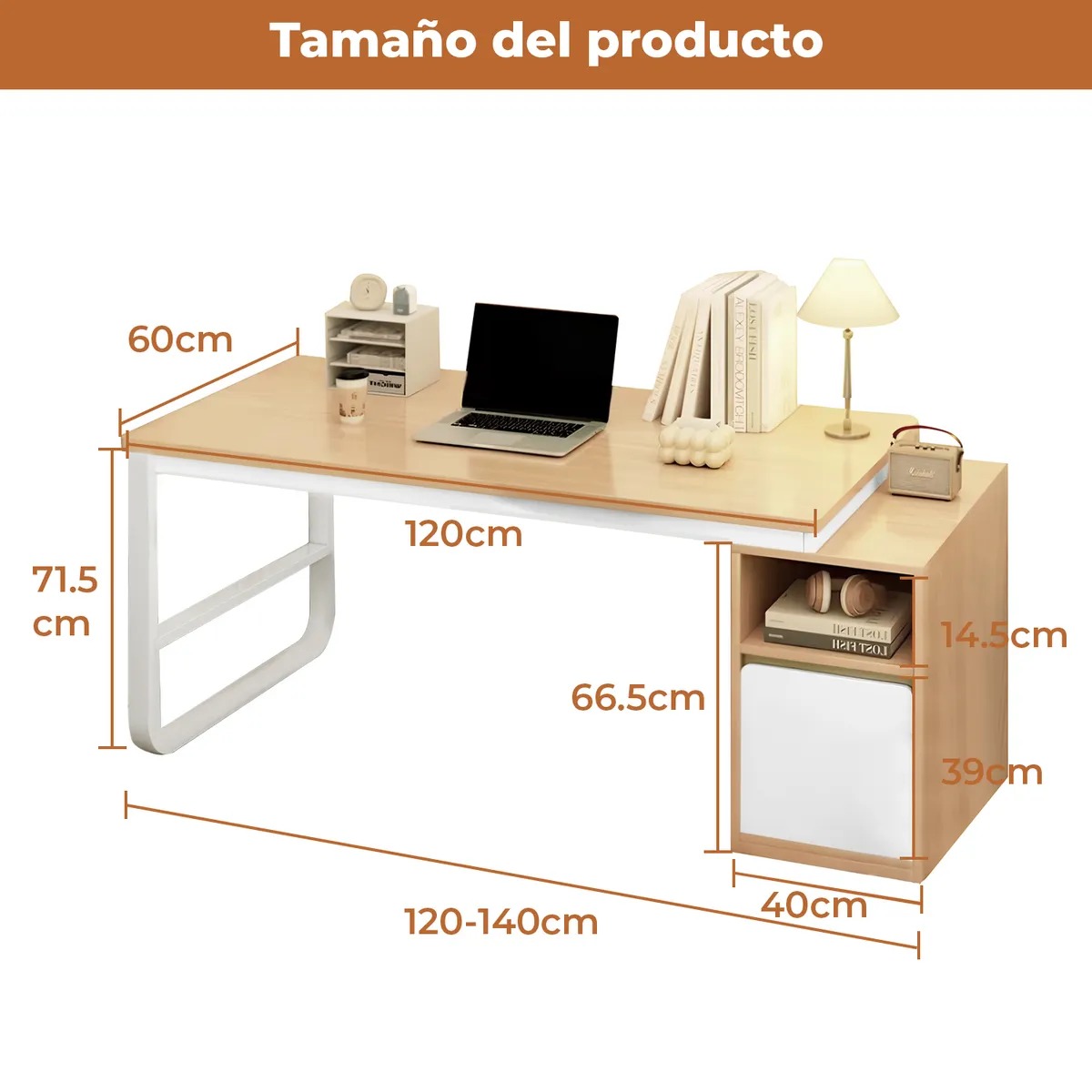 Escritorio Con Cajonera Móvil 120-140 Cm Pata Metálica Oficina