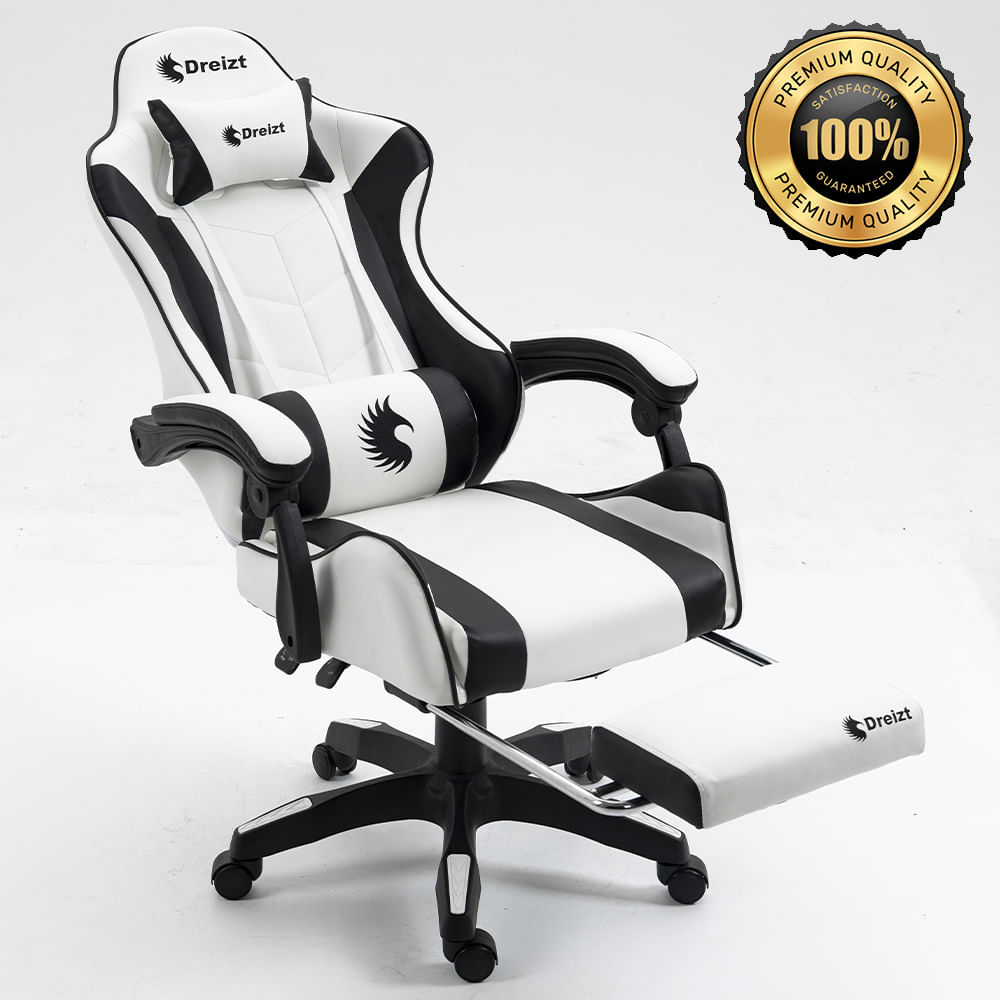 Silla Gamer Ergonómica Dreizt Shine Series Blanco/ Negro Con Posapies Reclinable