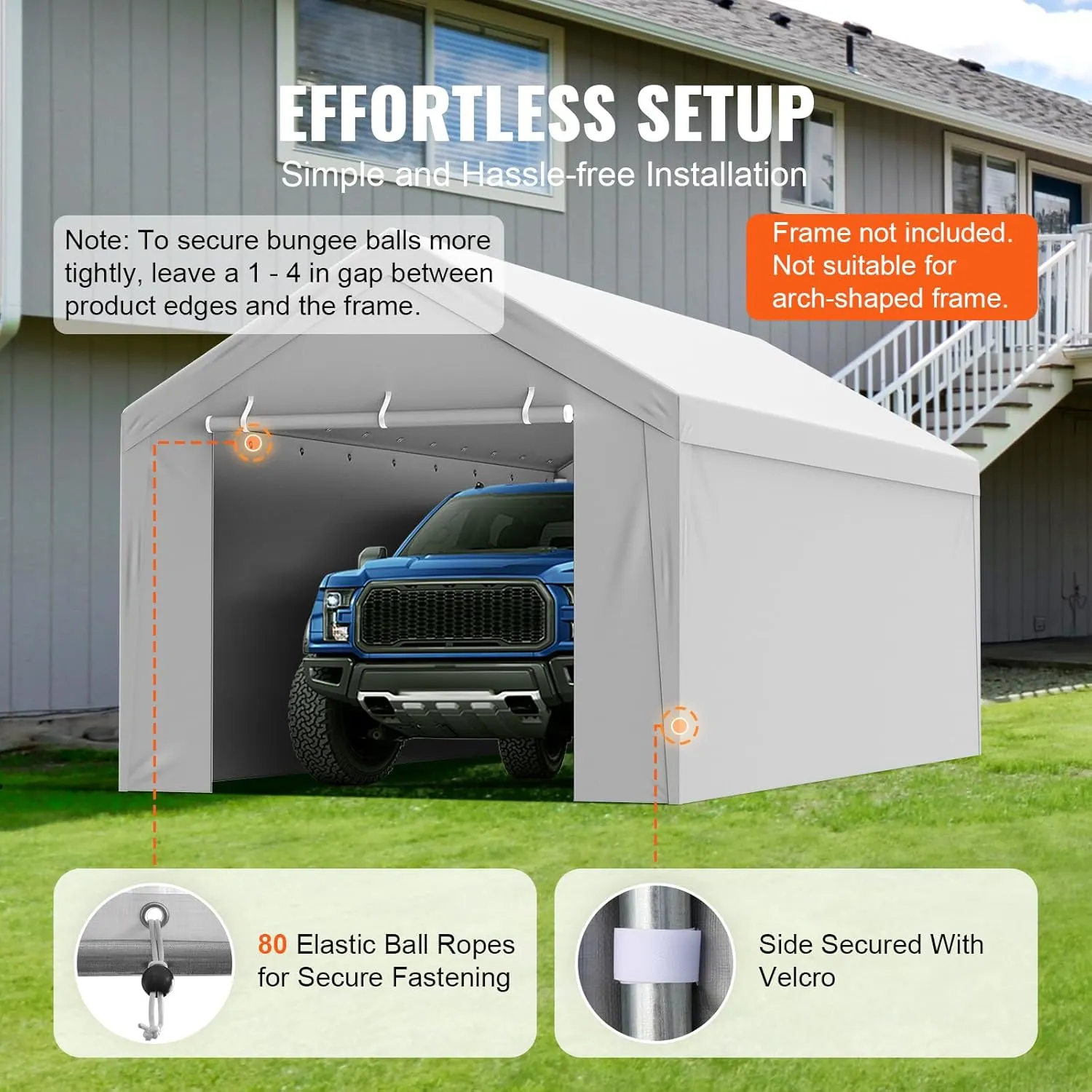 VEVOR - Cubierta de toldo de Repuesto para cochera + Pared Lateral de 10 x 20 pies, Lona de Refugio para Tienda de campaña, Resistente al Agua y protección UV, fácil instalación con Pelotas de Bolas,