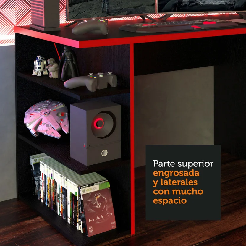 Escritorio Gamer 75X136X60 Rojo y Negro
