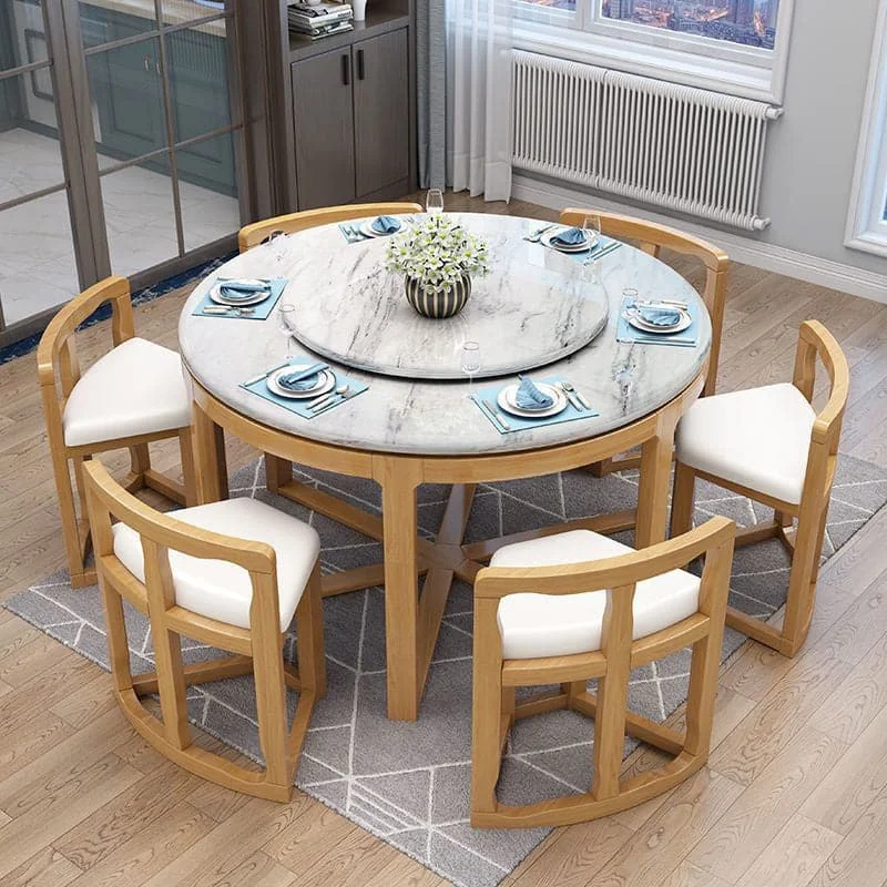 Mesa de comedor de madera maciza de mármol para 6 personas