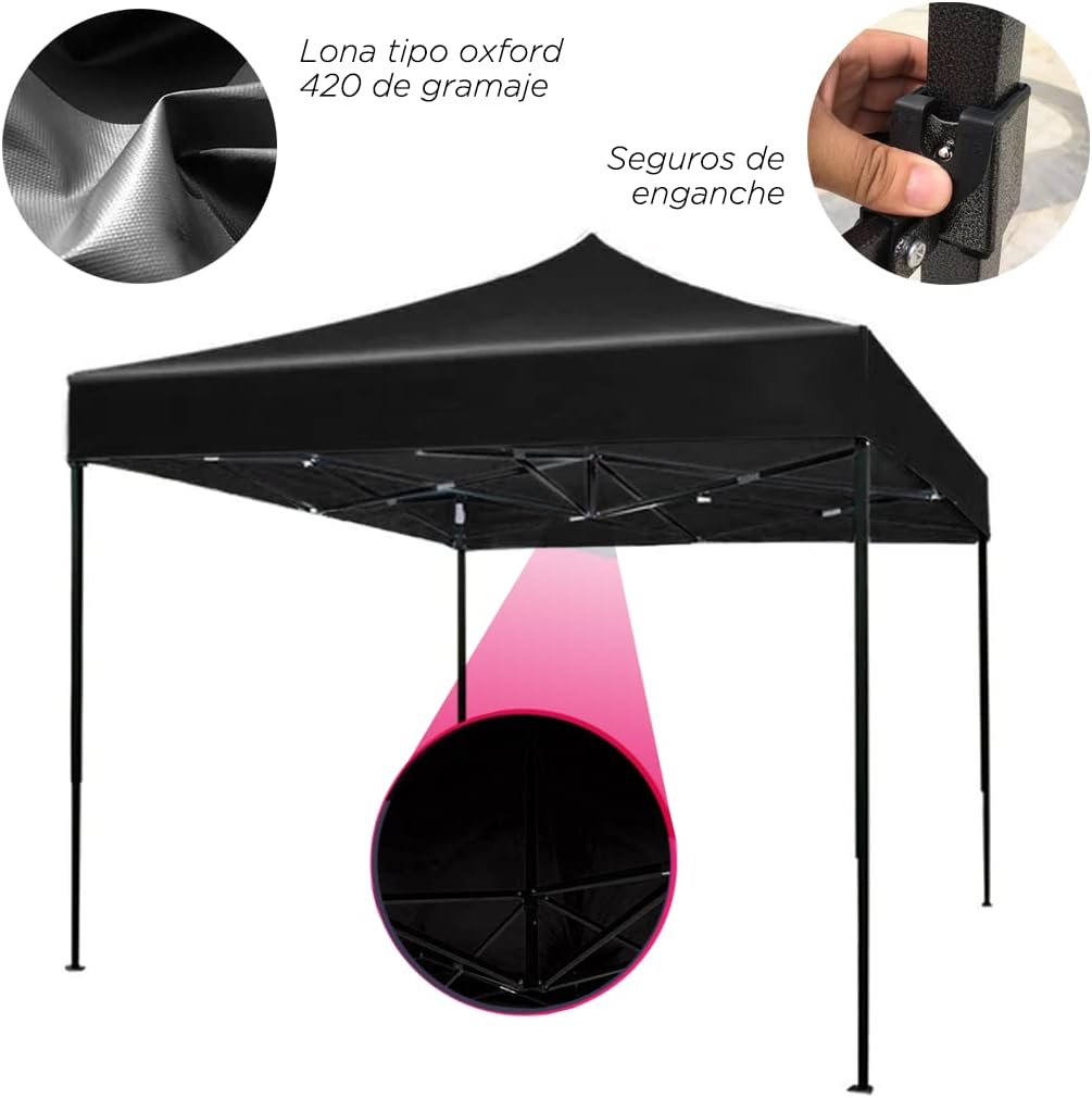 Toldo Carpa Plegable 3x3,Impermeable Reforzado-clavijas de tierra para tienda de campaña al aire libre