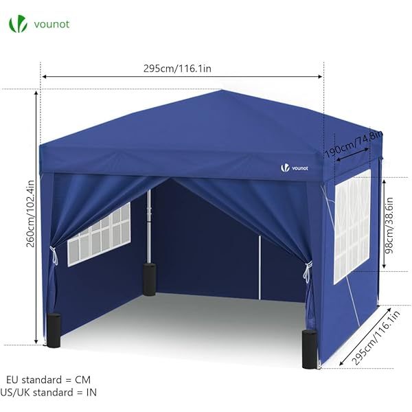 Carpa Plegable Gazebo 3x3m con 4 Paredes y 4 Bolsas de Arena, Cenador Pabellón de Jardín para Camping, Fiestas, Exterior, Color Azul