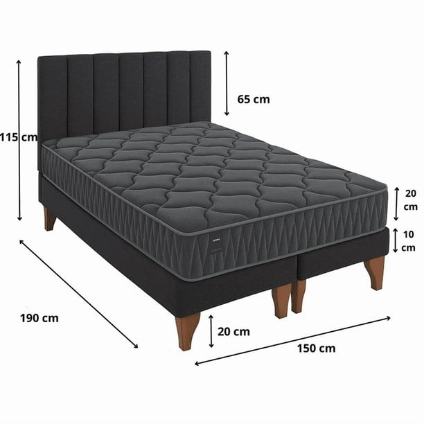 Cama Europea Somnia 2 Plazas + Respaldo Tubular Madera Lino