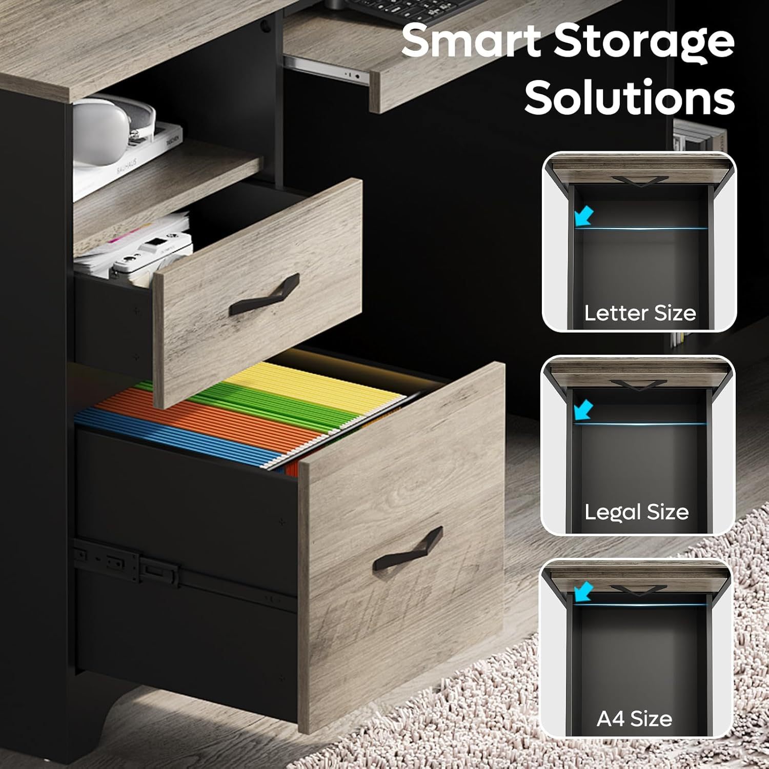 Escritorio ejecutivo industrial de madera de 59 pulgadas con 2 cajones