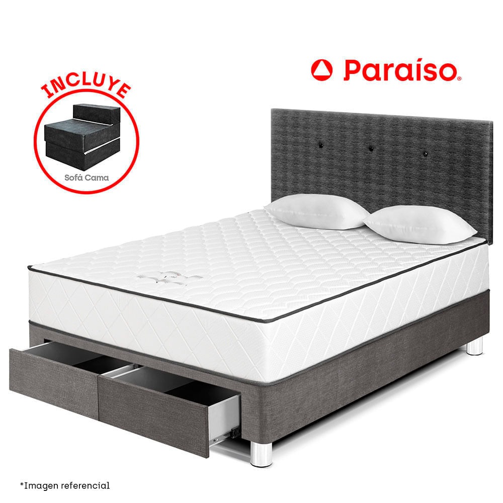 Dormitorio Vital Con Cajones 2 Plazas + Sofa Cama + Respaldo Acero