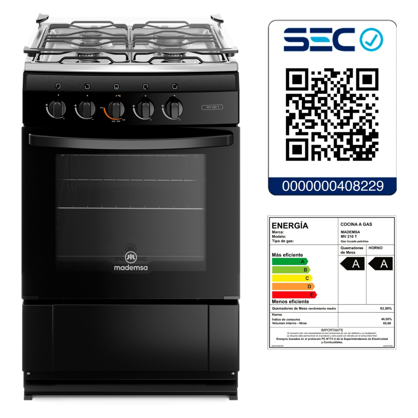 Cocina 4 Quemadores Horno De 65 Lt Gas Licuado Mv 210 T