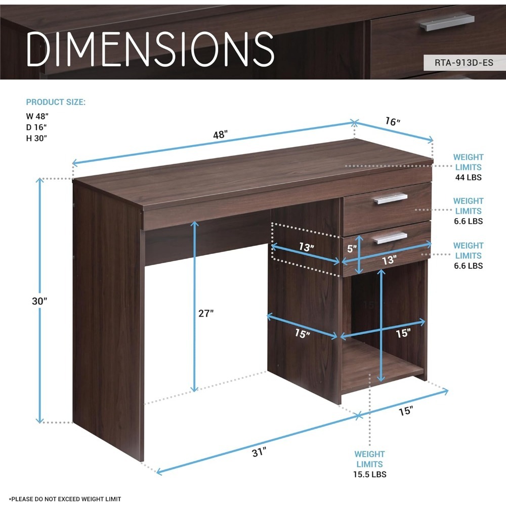 Escritorio moderno de 48 pulgadas con cajones