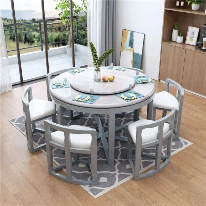 Mesa de comedor de madera maciza de mármol para 6 personas