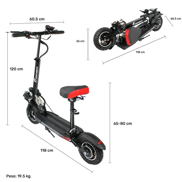 Negro Con Asiento Luz Led Usb Alarma 48 Km/h