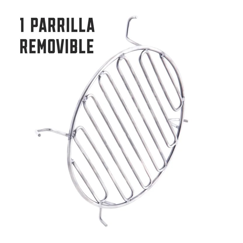 Barril Asador a Carbón en Acero Inoxidable 430 Mini Eco 50x30 Cm 6 Ganchos +1 Parrilla Removible +1 Garfio + 1 Carbonera + 1 Plato Cenicero Steak And Beer